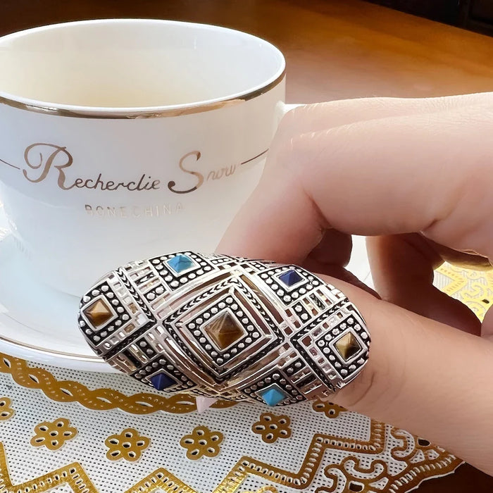 925 Sterling Silver Boho Ethnic Ring Europe Fashion For Women