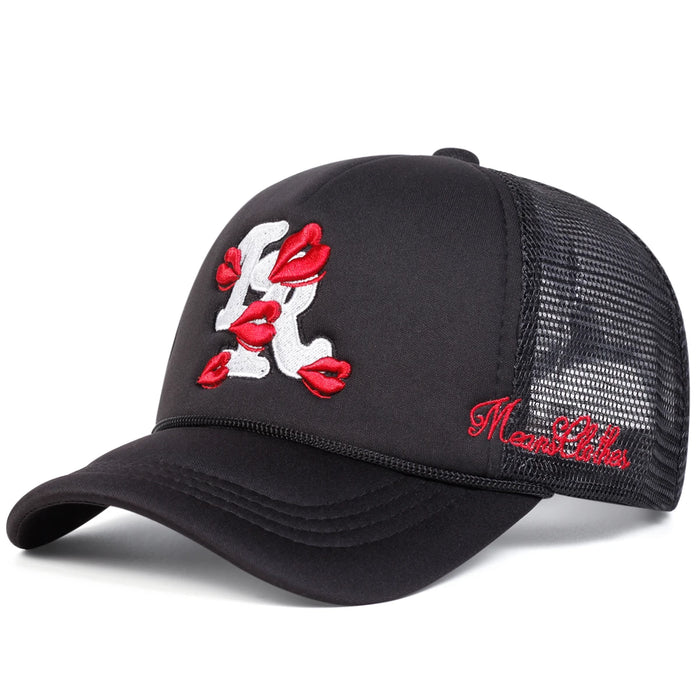 Embroidered Lips Baseball Cap Adjustable Sun Hat For Spring / Summer