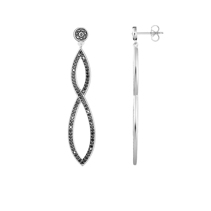 925 Sterling Silver Romantic Gift Black Stone Infinity Twist Drop Earrings Love For Women