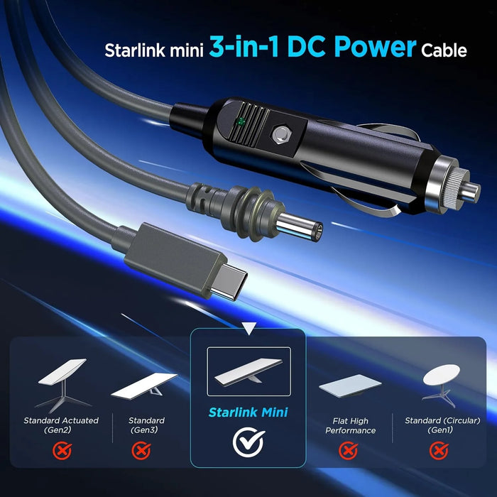 3-In-1 Starlink Mini Cable Usb C / Car Charger / Dc Replacement High-Speed Power Accessory