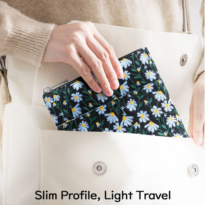 For Ipad A16 11Th Gen 11 Inch / 10Th Gen 10.9 6 Inch Kindle / Kobo 9-11 Inch Embroidered Daisy Padded Carrying Case Protective Tablet Sleeve