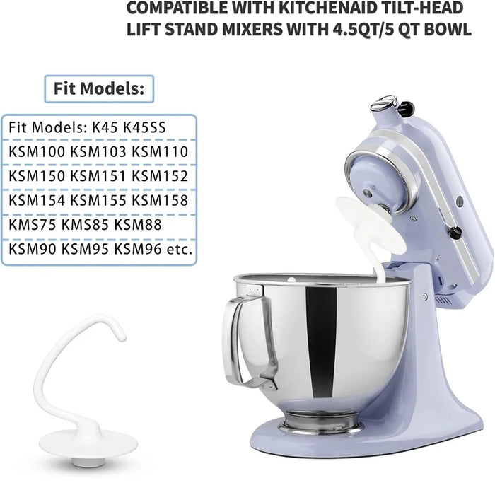 K45Dh Dough Hook Compatible With Kitchenaid K45 K45Ss Ksm90 Ksm110 Ksm150 Ksm75 Tilt-Head Stand Mixers 4.5-5 Quart Bowls