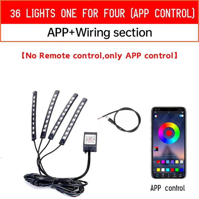 12V Rgb Led Motorcycle Car Atmosphere Foot Light Remote Control Waterproof Sound Control