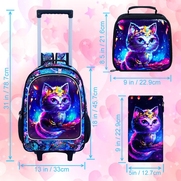 3 Piece Girls Rolling Backpack Set With Lunch Bag