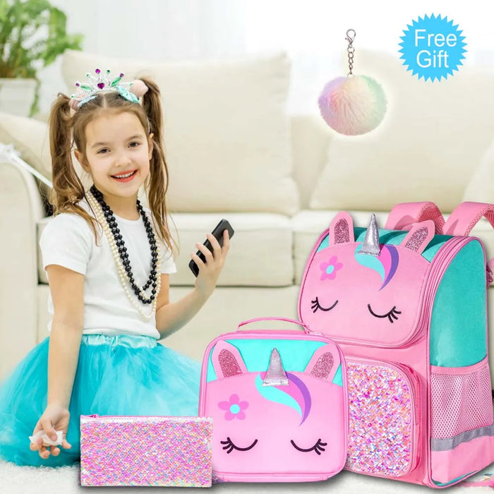 3 Piece Sequin Backpack Set For Kids Unicorn Dinosaur Cat