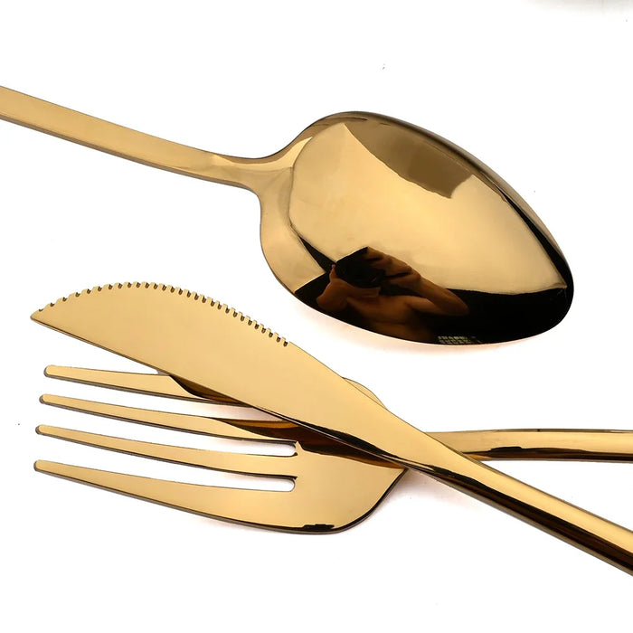 24 Piece Gold Stainless Steel Cutlery Set For Dining And Kitchen Use