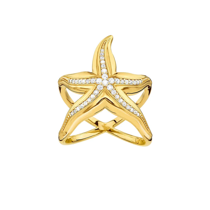 925 Sterling Silver Gold Plated Starfish Ring Fine Jewelry For Women