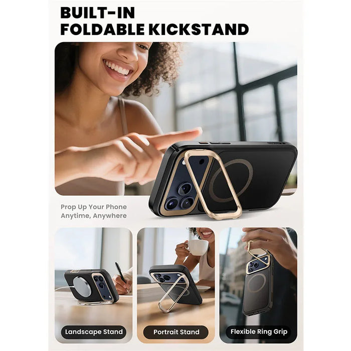 For Iphone 17 Pro Max 6.9 Inch Flip Full-Body Magnetic Phone Case With Tempered Glass Screen Protector & Stand