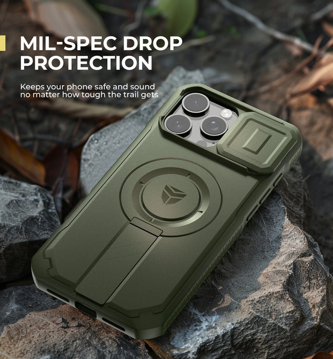For Iphone 16 Pro Max Rugged Shockproof Protective Heavy-Duty Bumper Case With Slide Camera Case & Adjustable Kickstand