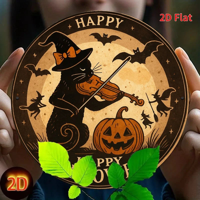 Happy Halloween Cat & Pumpkin Iron Sign 2D Flat Print For Bedroom