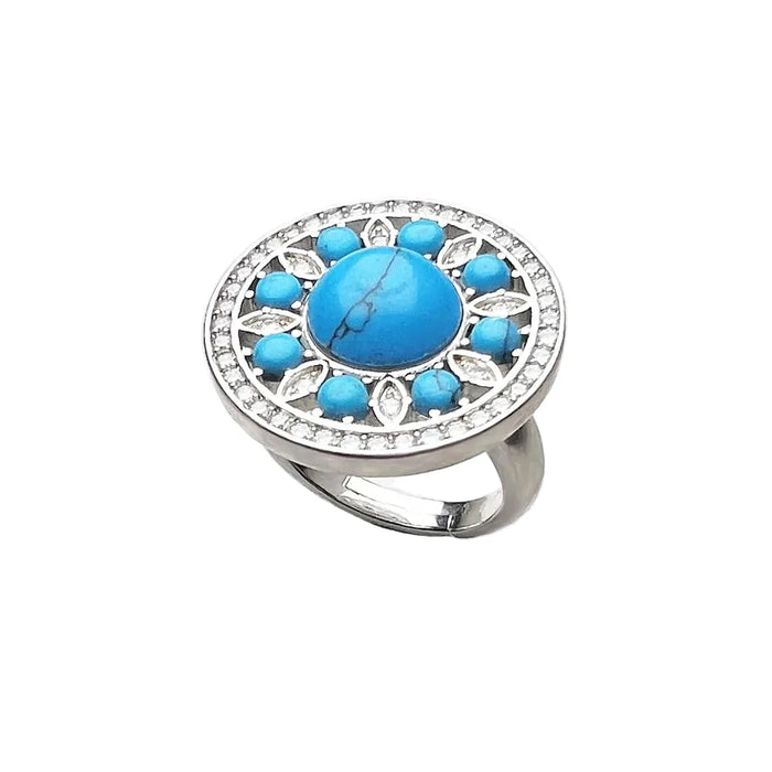 925 Sterling Silver Blue Ornament Ring Glam Fashion Jewelry For Women