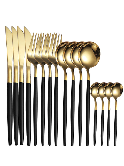 16 Piece Stainless Steel Cutlery Set With Gold Finish