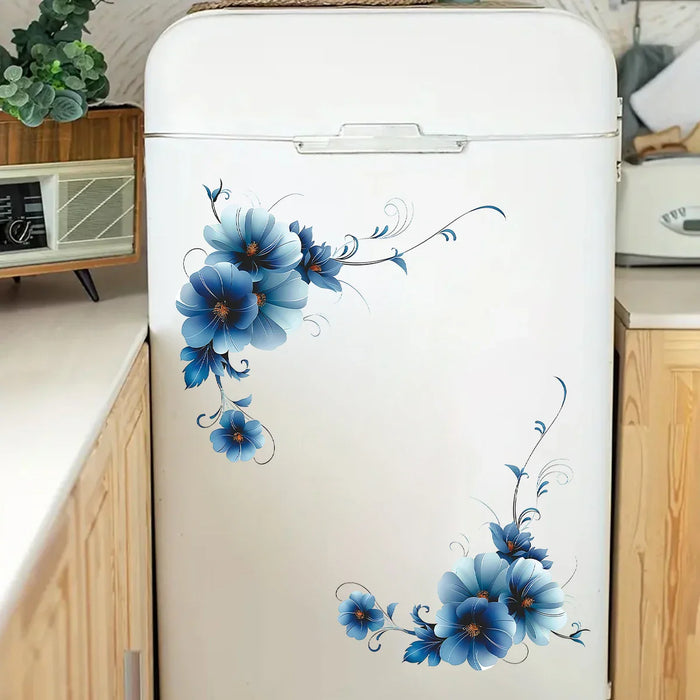 Watercolour Blue Flower Wall Sticker For Living Room Decor