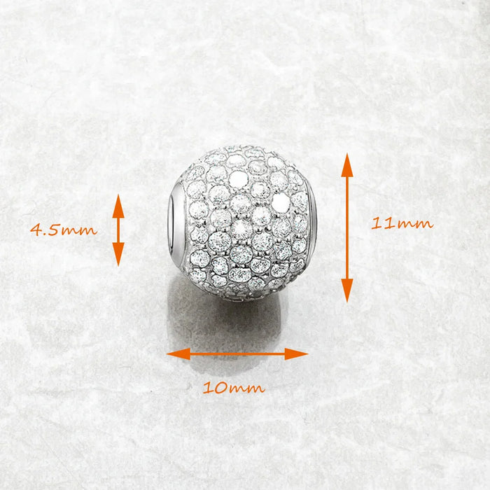 925 Sterling Silver White Pave Cz Beads Europe Jewelry Gift