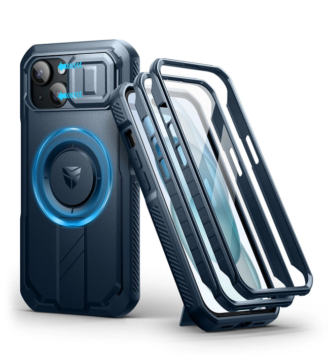 For Iphone 15 Case Rugged Armor Shockproof Bumper Case Holder With Built-In Sliding Camera Casebuilt-In Screen Protector