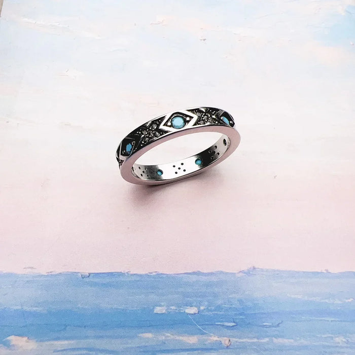925 Sterling Silver Blue Asian Ornaments Fine Ring For Women