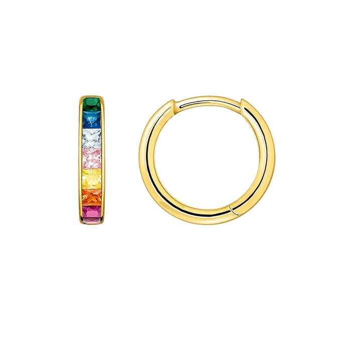 925 Sterling Silver Rainbow Sparkle Hinged Hoop Earrings