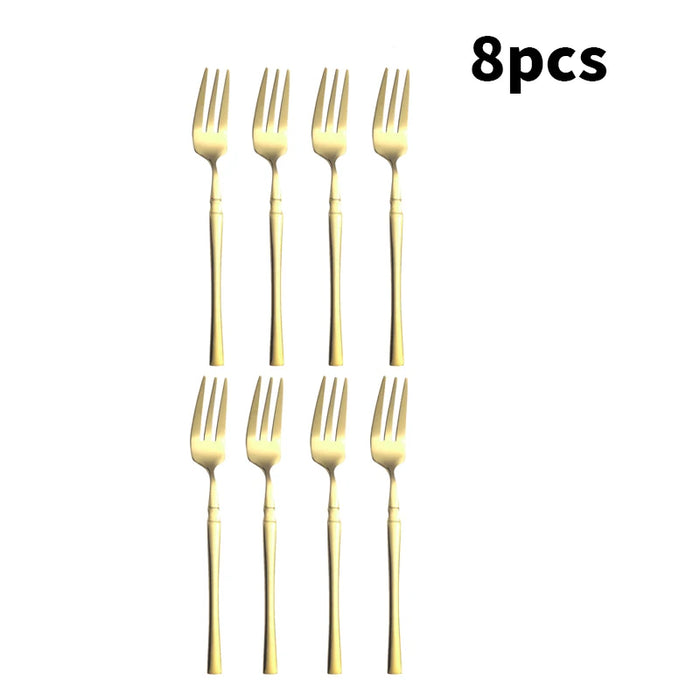 4 / 8 / 12 Piece Stainless Steel Gold Dessert Fork Set