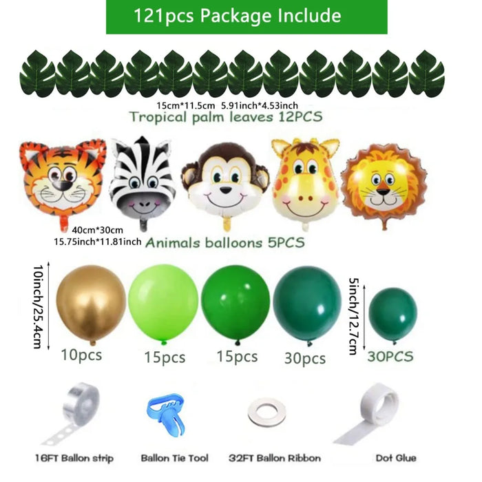 121Pcs Jungle Themed Birthday Party Balloon Wreath Set Forest Animal Balloons Birthday Baby Shower Decoration Party Decoration