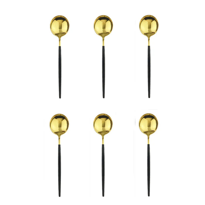 6 Piece Stainless Steel Mini Stirring Spoons For Coffee Tea Sauce Salt Sugar Black / Gold
