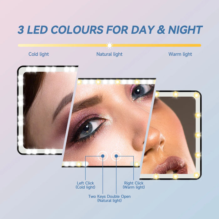 Rechargeable Car Sun Visor Makeup Mirror 3 Modes 88 Leds Dimmable Clip-On Light