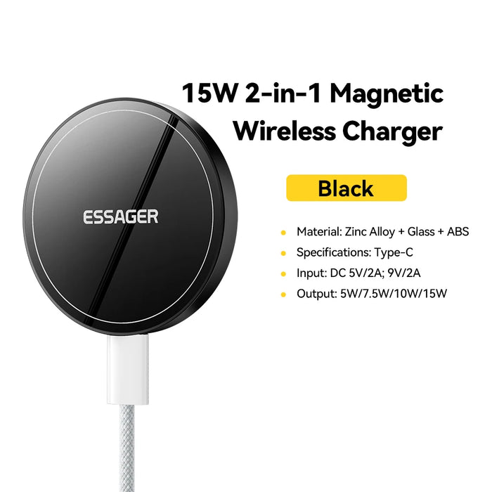2-In-1 Magnetic Wireless Charger 15W With Holder Portable Fast Charging For Iphone 16 15 14 Pro Max Iwatch Huawei Xiaomi