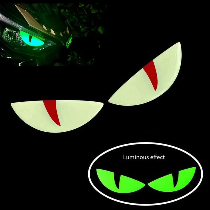 2Pcs 3D Luminous Motorcycle Headlight Stickers Devil'S Eye Cat Eye Night Decor Universal Fit