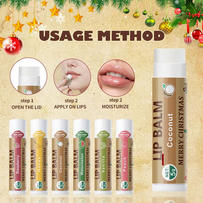 6 Piece Christmas Lip Balm Set Moisturizing Softening And Shiny Perfect Gift For Dry Lips