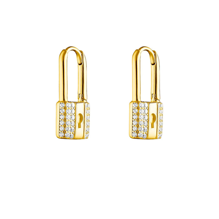 925 Sterling Silver Hinged Hoop Love Lock Earring Europe Style Glam Fashion For Women Romantic Gift