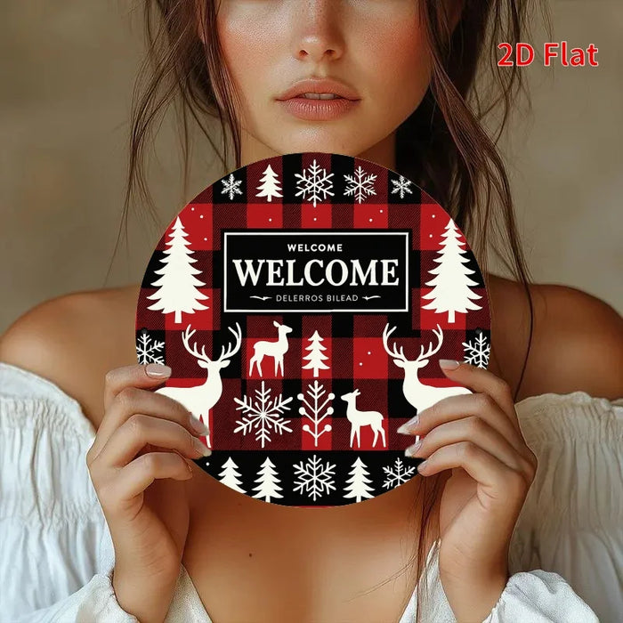 Round Holiday Decorative Metal Sign Christmas Theme 7.8X7.8 Inches