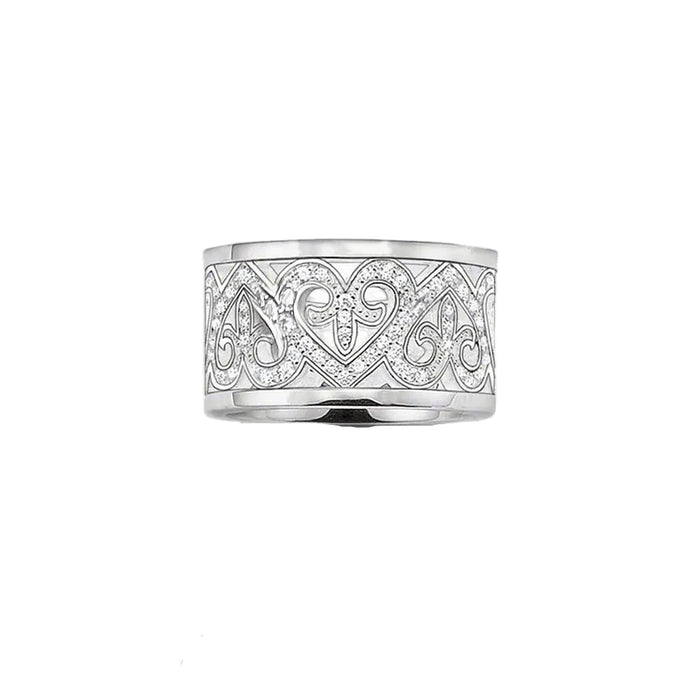 925 Sterling Silver Arabesque Hearts Band Ring Europe Style Glam Fashion Jewelry For Women