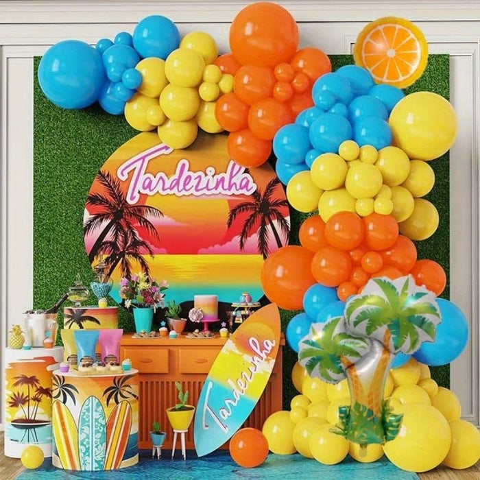 146 Pcs Orange Summer Arch Balloon Set Orange Tree Shaped Aluminum Film Balloon For Pool Party Birthday Party Etc