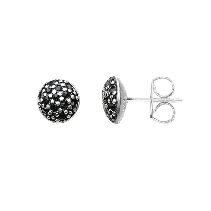 925 Sterling Silver Black Pave Stud Earrings