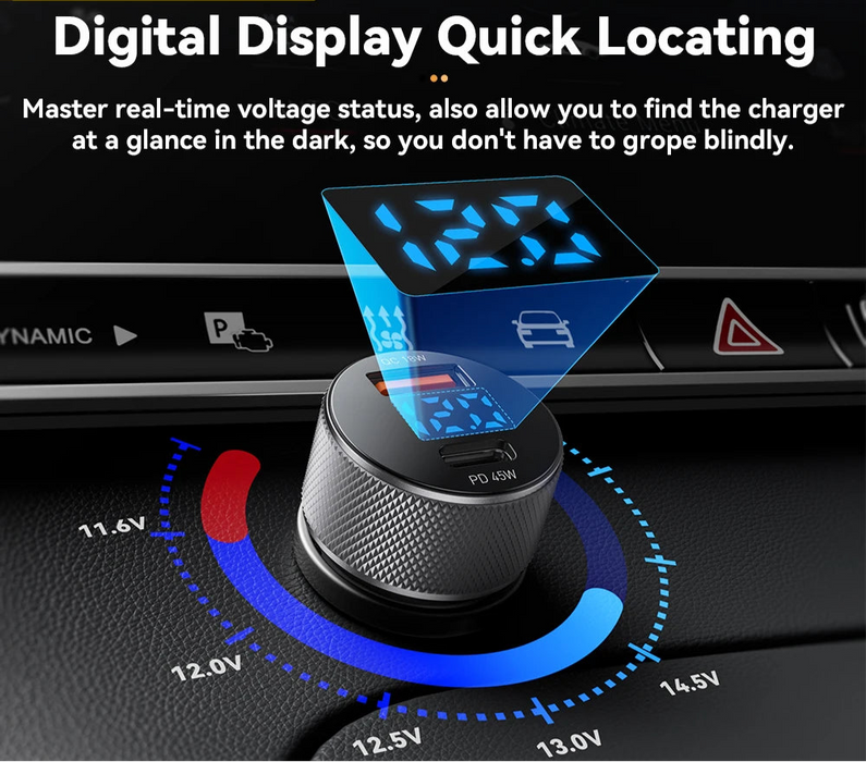 Usb C Car Charger 45W 2 Ports Pd3.0 Qc3.0 Digital Display Car Phone Charger For Iphone 16 15 Xiaomi Huawei Samsung Oppo