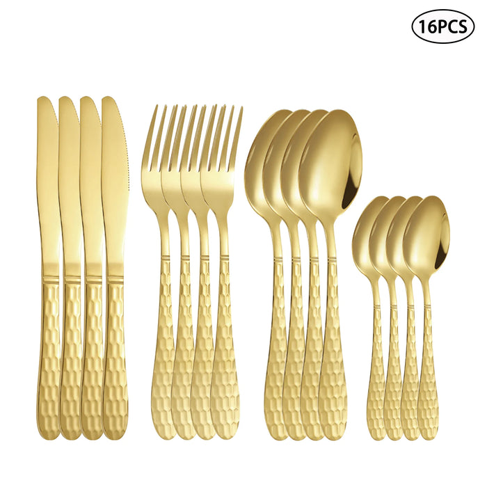 4 / 6 / 16 / 24 Piece Stainless Steel Gold Cutlery Set For Family & Restaurants