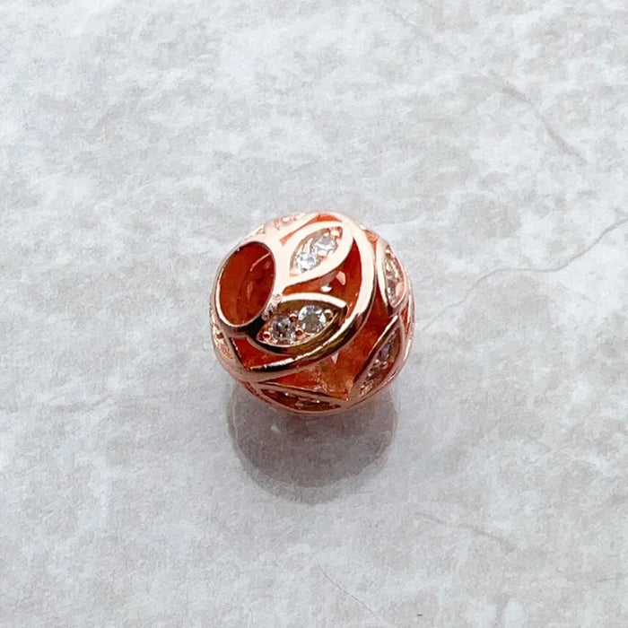 925 Sterling Silver Romantic Bead Leaf Tendrils Charm Rose Gold Feminine Gift For Women