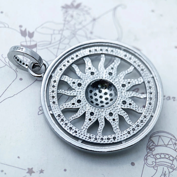 925 Sterling Silver Vintage Sun Pendant With White Zircon European Jewelry Gift