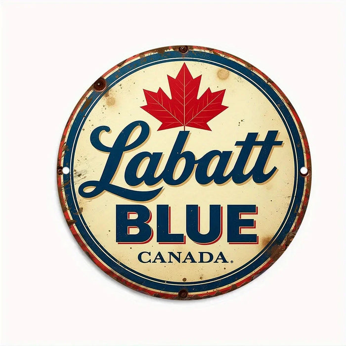 Vintage Labatt Blue Canada Beer Sign Rustic Round Aluminum Wall Art