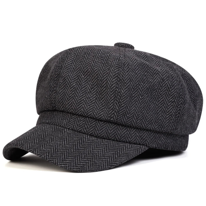 Stylish Herringbone Newsboy Hat Unisex Beret Cap For Spring & Autumn