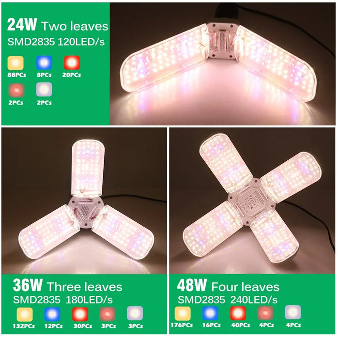 Foldable LED Grow Light for Indoor Plants Full Spectrum 24w/36w/48w