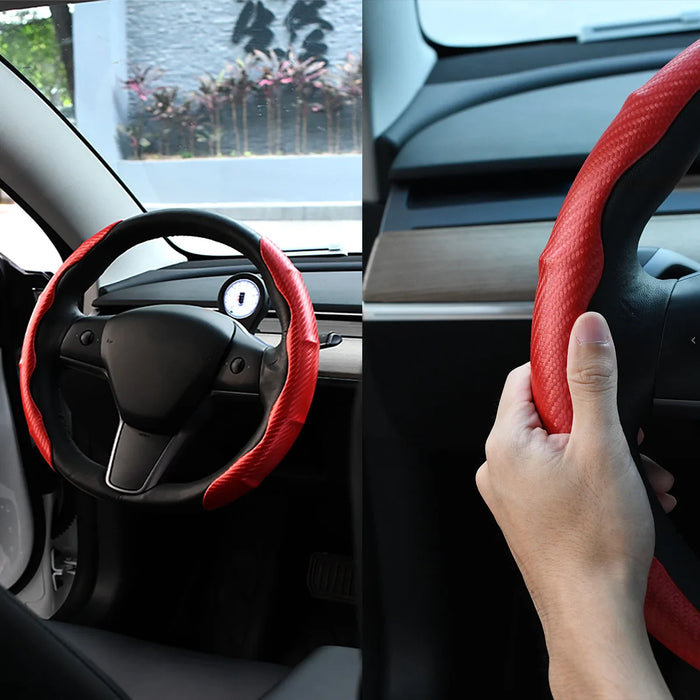 Non-Slip Carbon Fiber Steering Wheel Cover Universal Fit
