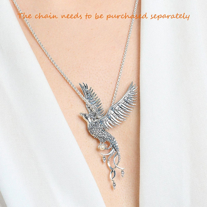 925 Sterling Silver Phoenix Blue Stone Pendant Romantic Gift For Her
