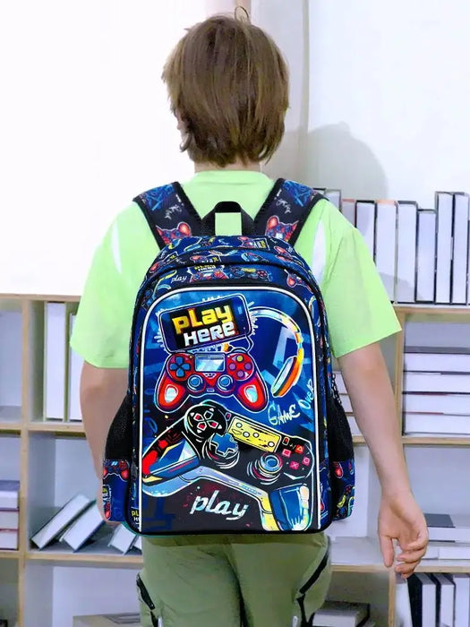 3 Piece Red Game Console Backpack Set For Boys 16 Inch Bookbag Lunch Box Preschool To Elementary