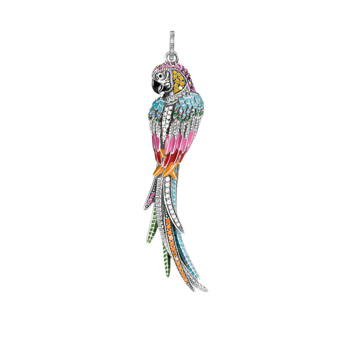 925 Sterling Silver Colourful Parrot Pendant Jungle Jewelry For Women