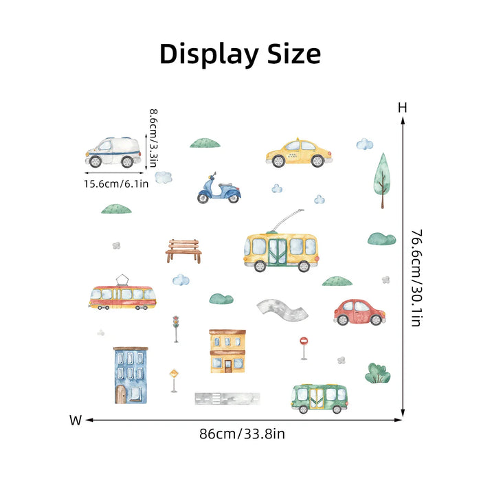 Kids Room Cartoon Tree Bus Car Wall Stickers For Home Decor