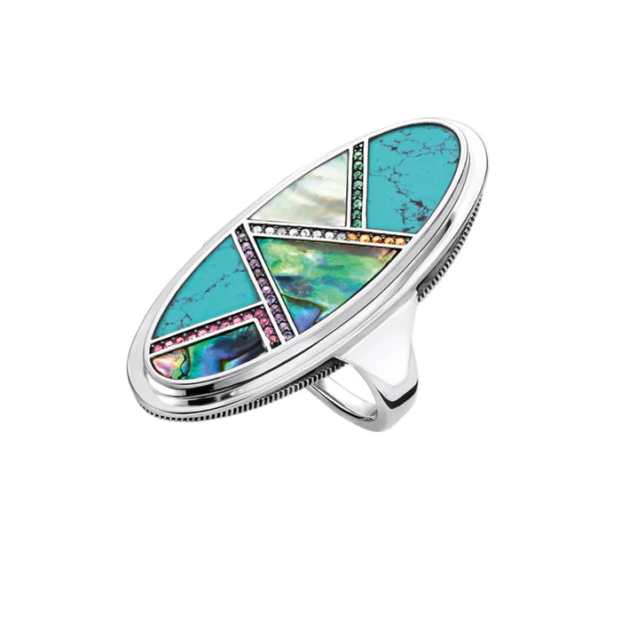 925 Sterling Silver Autumn Mystical Turquoise Ring Lucky Statement Jewelry For Women