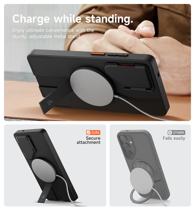 For Samsung Galaxy S25 Ultra 6.9 Inch Magnetic Protective Case With Camera Protector & Adjustable Metal Kickstand