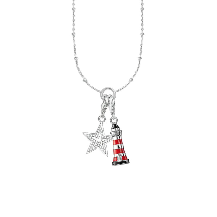 925 Sterling Silver Star & Lighthouse Charm Necklace Fashion Jewelry For Women