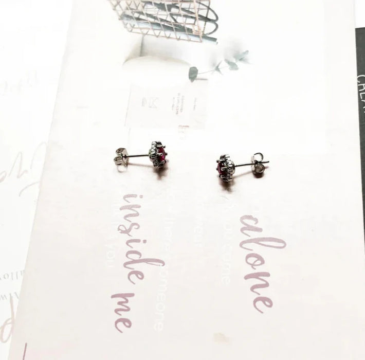 925 Sterling Silver Red Hexagon Stud Earrings Handcrafted Boho Gift