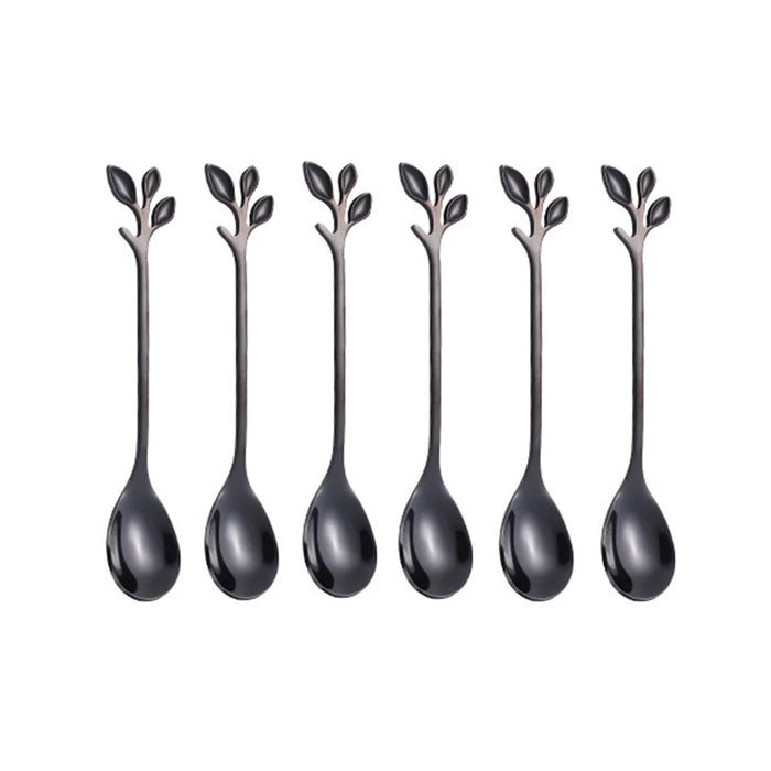6 Piece Stainless Steel Leaf Scoop Ice Cream Spoons